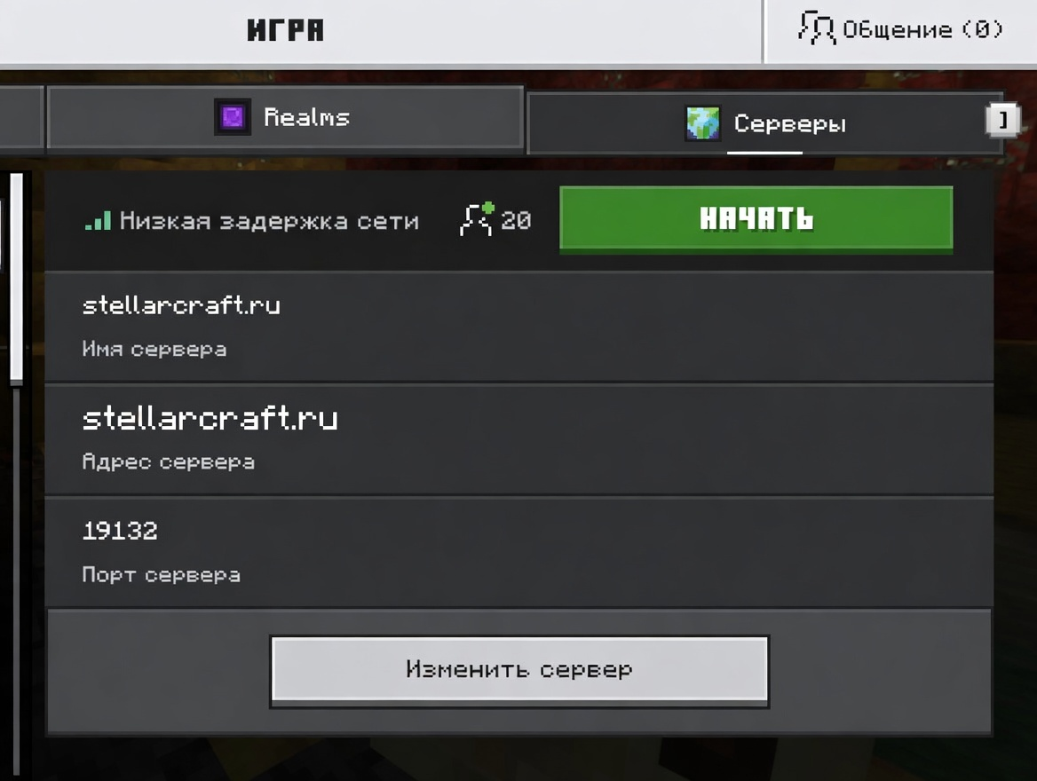 Minecraft Bedrock: данные сервера stellarcraft.ru